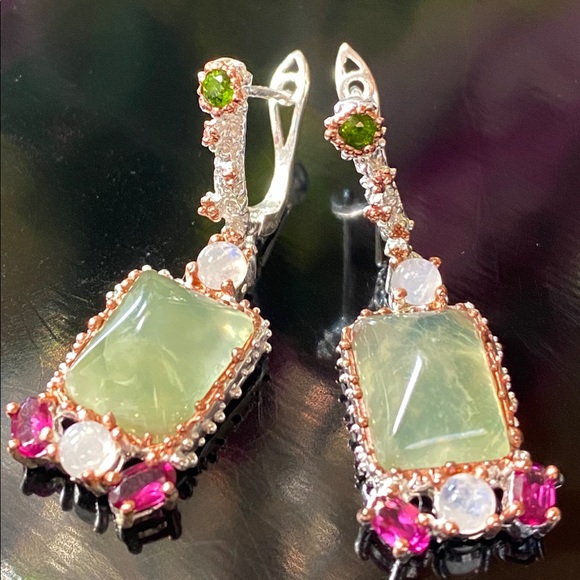 Elegant Genuine Prehnite Sterling Silver Earrings - Picture 12 of 17